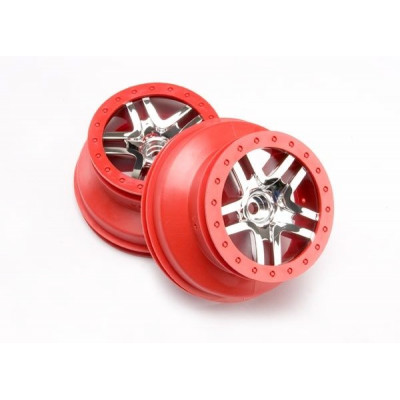 TRAXXAS - Fälg SCT Split-Spoke Matt Krom-Röd 2WD Fram (2) - TRAXXAS