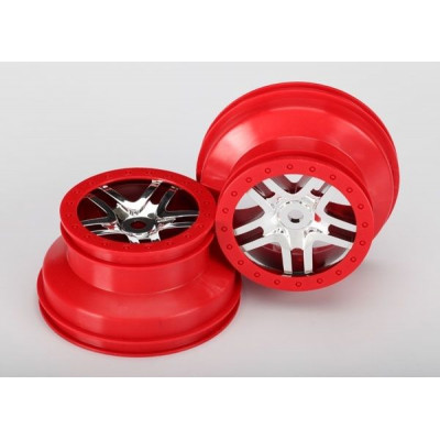 TRAXXAS - Fälg Split-Spoke Krom-Röd (14mm) 2.2/3.0&quot