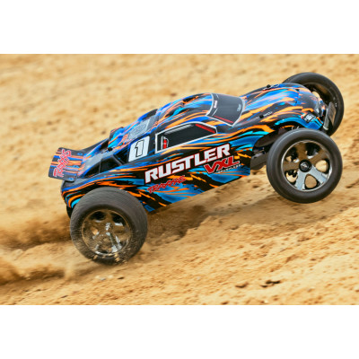 Radiostyrd bil Rustler VXL 2WD 1/10 RTR TQi TSM OrangeX - utan Batt/Ladd-TRAXXAS-37076-4-ORNGX