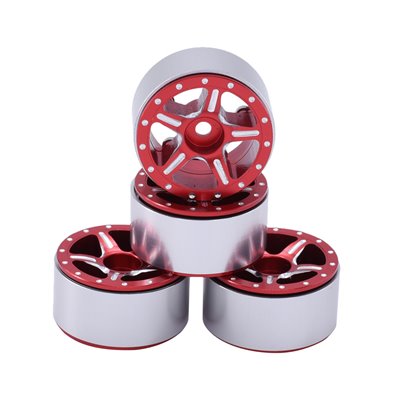 Beadlock Fälg SCX24 1/24 Axial Aluminium - Polstjärna - Röd - 4 st