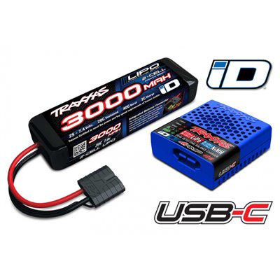 TRAXXAS 2985-2S Laddare USB-C och 2S 7.4v 3000mAh LiPo Batteri Combo
