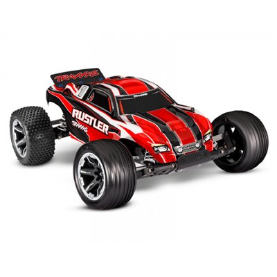TRAXXAS 37054-8-RED Rustler 2WD 1 10 RTR TQ Röd USB Med Batteri Laddare
