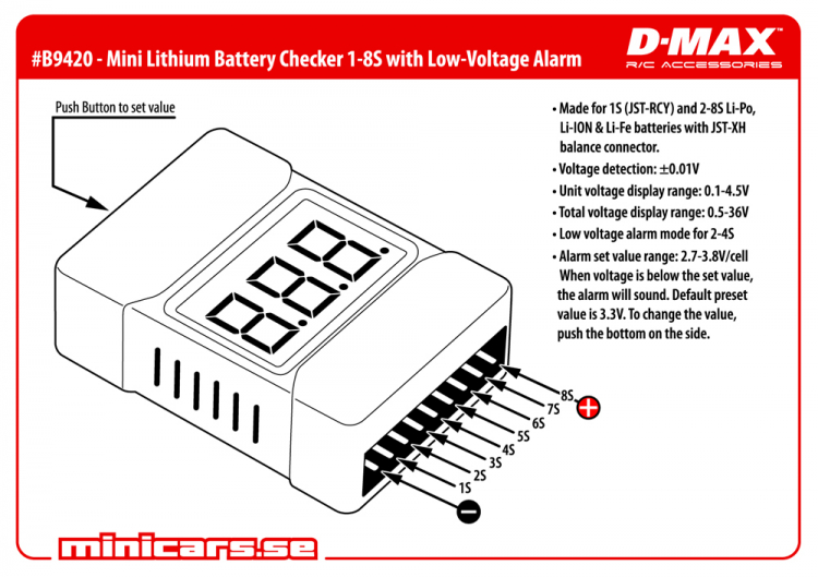 batteritestare & voltmätare lipo, life & liion 1-8s