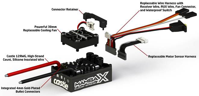 Borstlös Motor MAMBA X Sensor ESC 25.2V WP 1515-2200KV Combo E-Buggy - Castle Creation 010-0155-05 4