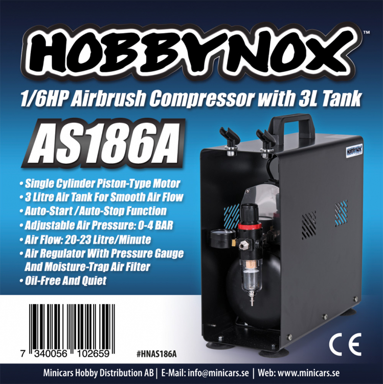 airbrushkompressor 0-4 bar 1/6hp 3 liter